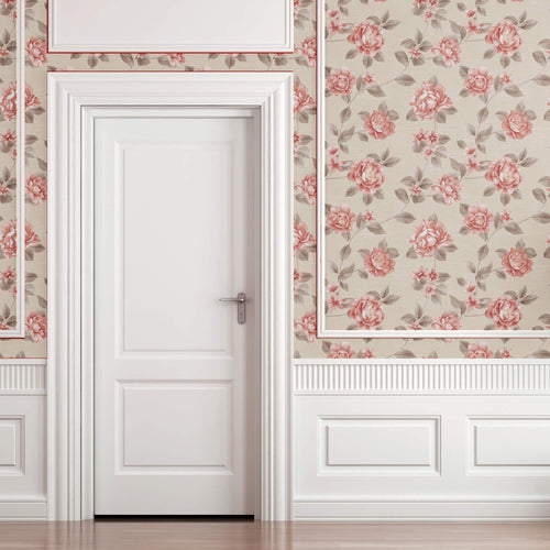 Pink and Beige Floral Removable Wallpaper 0533| Walls By Me