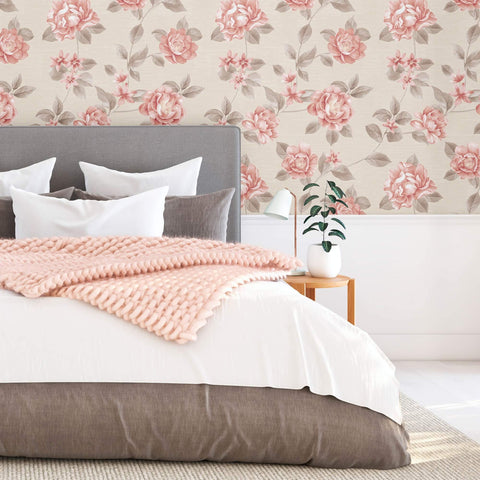 Pink and Beige Floral Removable Wallpaper 0533| Walls By Me