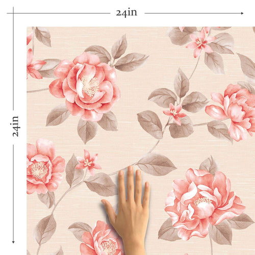 Pink and Beige Floral Removable Wallpaper 0533| Walls By Me