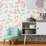 White Botanical Floral Peel and Stick Removable Wallpaper