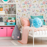 White Botanical Floral Peel and Stick Removable Wallpaper