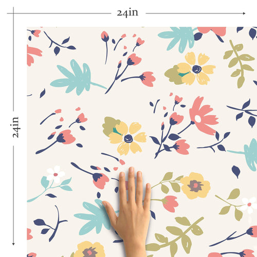 White Botanical Floral Peel and Stick Removable Wallpaper