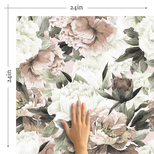 White and Pink Flower Peel and Stick Removable Wallpaper