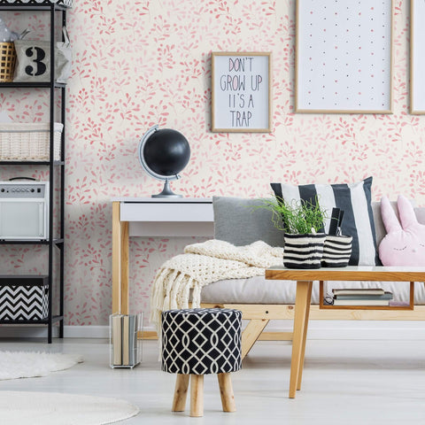 White and Pink Floral Peel and Stick Removable Wallpaper