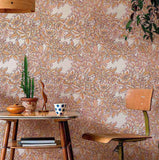 When classic floral wallpaper decides to have some fun, it takes the form of this charming design! Toeing the line between floral and abstract, this fun, breezy composition portrays closely packed peonies and leaves, drawn and colored in warm beige tones on a white background. Offering a summery feel in a nostalgic, vintage package, this PVC-free wallpaper will turn any dull space unique within minutes.