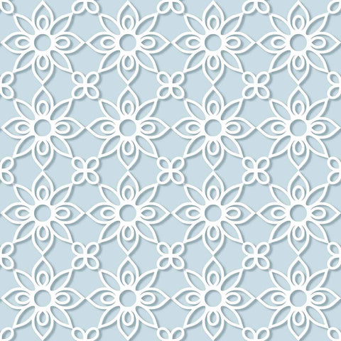 Add depth and richness to your living space in one quick move. This exquisite peel and stick wallpaper cleverly creates the 3-dimensional effect of a white floral lattice over a pale blue background. The delicate, intricate lattice, the calming blue tone, and the rich matte finish of this latex saturated, PVC-free wallpaper, make it suitable for both classic and contemporary interiors.