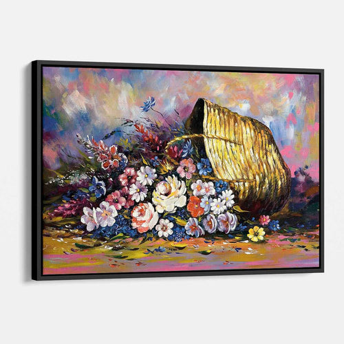 Multi Color Flowers in the Basket Wall Art Canvas 8947