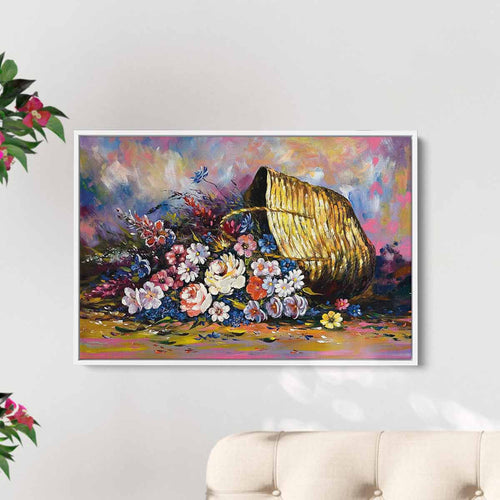 Multi Color Flowers in the Basket Wall Art Canvas 8947