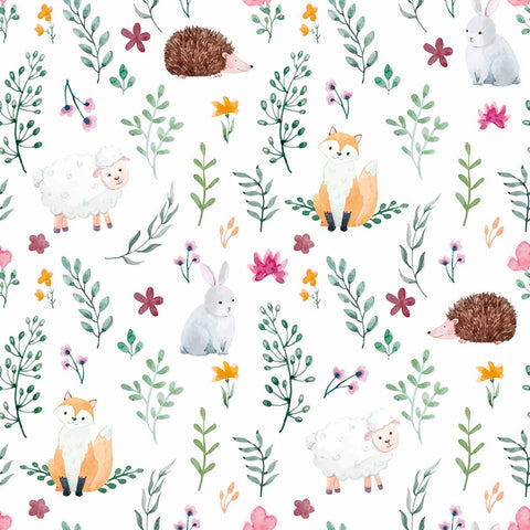 Lambs, cubs, bunnies and baby porcupines strike the cutest poses in this delightful kids’ room wallpaper that also features a variety of botanical elements. This fresh, fun design is not only a great fit for your little one’s bedroom, it’ll even tempt you to try it out in other areas of the house! Multicolored flowers and foliage give it a peppy springtime feel, while a latex coating tops things off with a nice matte finish.