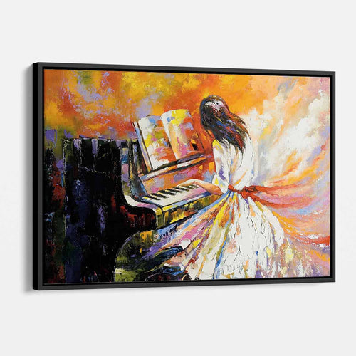 Orange Girl Playing On The Piano Wall Art Canvas 2243