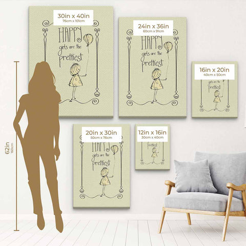 Beige Happy Girls Wall Art Canvas 3289