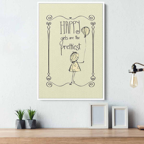 Beige Happy Girls Wall Art Canvas 3289