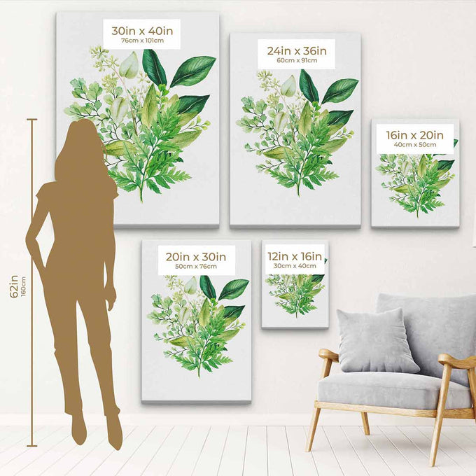 Green Herbal Watercolor Bouquet Wall Art Canvas 9882