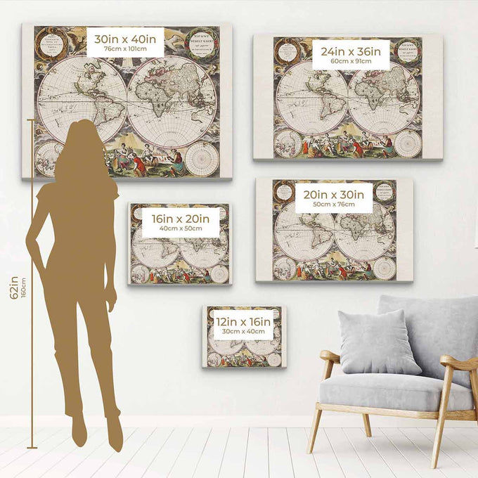 Brown Historic map Wall Art Canvas 5532