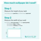 Guide to: How much wallpaper do I need? Step 1: Measure the height of your wall. This will tell you what panel size you should choose (panel size); Step 2: Measure the width of your wall. This will tell you how many panels you need (panel quantity); Measurements Units: If you measured in feet, divide by 2; If you measured in inches, divide by 24; If you measured in centimeters, divide by 60.