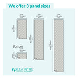 We offer 3 panel sizes: Small - 2 ft (24in) width x 4 ft (48in) height; Medium - 2 ft (24in) width x 8.5 ft (102in) height; Large - 2 ft (24in) width x 10.5 ft (126in) height and Sample size - 2 ft (24in) width x 1 ft (12in) height