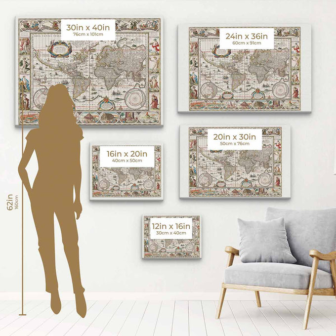 Brown Illustrated map Wall Art Canvas 5533