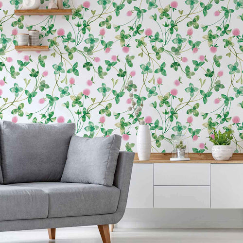 It’s hard to feel troubled when you have pretty pink blooms to gaze at! This beautiful floral peel and stick wallpaper has a quaint charm and a delightful energy that revitalizes the dullest of spaces. Its green leaves and pink buds are rendered in a charming watercolor style that gives the entire composition an endearing elegance.&nbsp;Use this PVC-free removable wallpaper to liven up your kitchen, bathroom or any utility space.