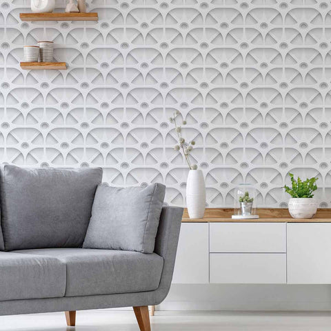 Enrich your living space with texture and geometry with the help of this unique peel and stick wallpaper that carries a 3 dimensional look. Square meshes appear to overlap and change directions to give this design an abstract, mechanical vibe. Use this grey and white PVC-free wallpaper to bring a futuristic ambiance to a contemporary living space.