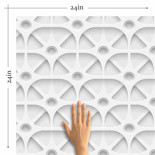 Enrich your living space with texture and geometry with the help of this unique peel and stick wallpaper that carries a 3 dimensional look. Square meshes appear to overlap and change directions to give this design an abstract, mechanical vibe. Use this grey and white PVC-free wallpaper to bring a futuristic ambiance to a contemporary living space.
