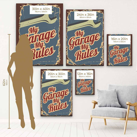 Blue My Garage My Rules Wall Art Canvas 3803