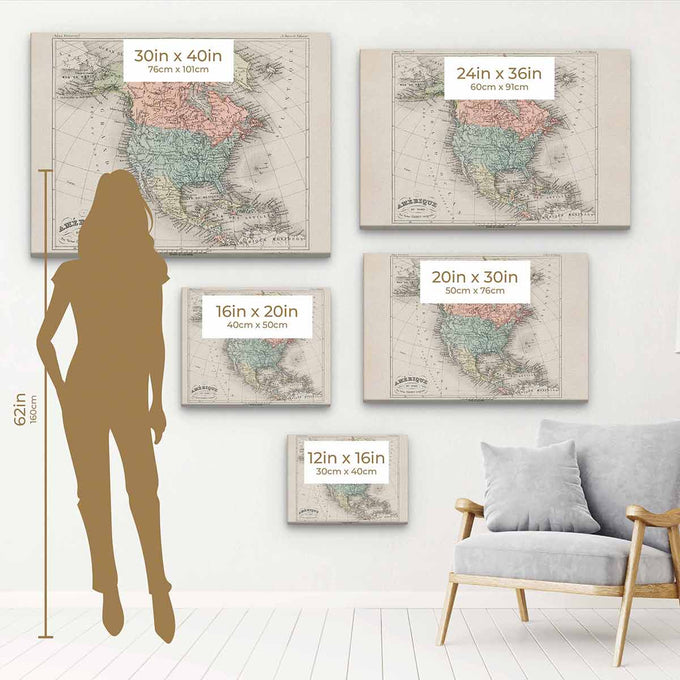 Pink North America map Wall Art Canvas 8218