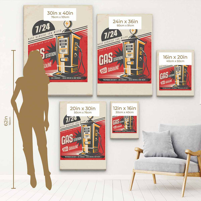 Red Retro Gas Pump Poster Wall Art Canvas 6456