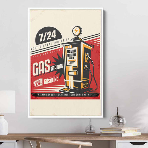 Red Retro Gas Pump Poster Wall Art Canvas 6456