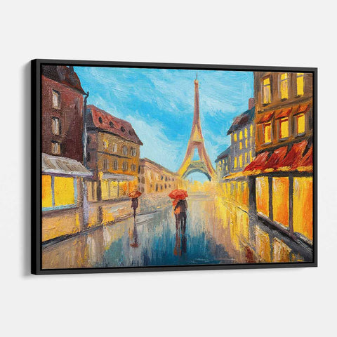 Yellow Romantic Parisian Rain Wall Art Canvas 8776