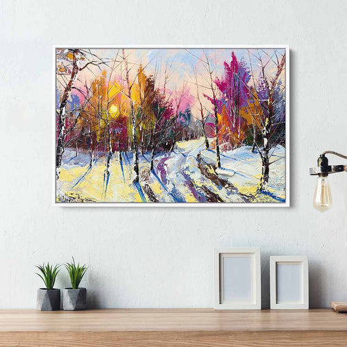 White Sunset In Winter Wood Wall Art Canvas 1785