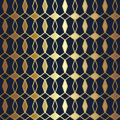 Care for some regal splendor in your standard apartment? This gorgeous geometric wallpaper with an Art Deco vibe will upgrade the ambiance instantly. Its deep blue background showcases a beautiful trellis printed with varying yellow and beige notes to produce a golden look. The metallic effect of this peel and stick wallpaper makes it perfect for styling up a living room or an expansive kitchen.