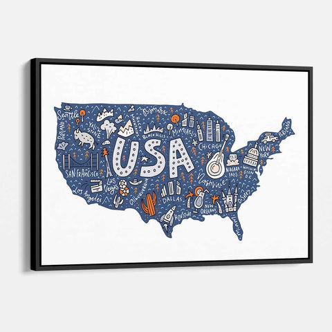 Blue US map Wall Art Canvas 6568