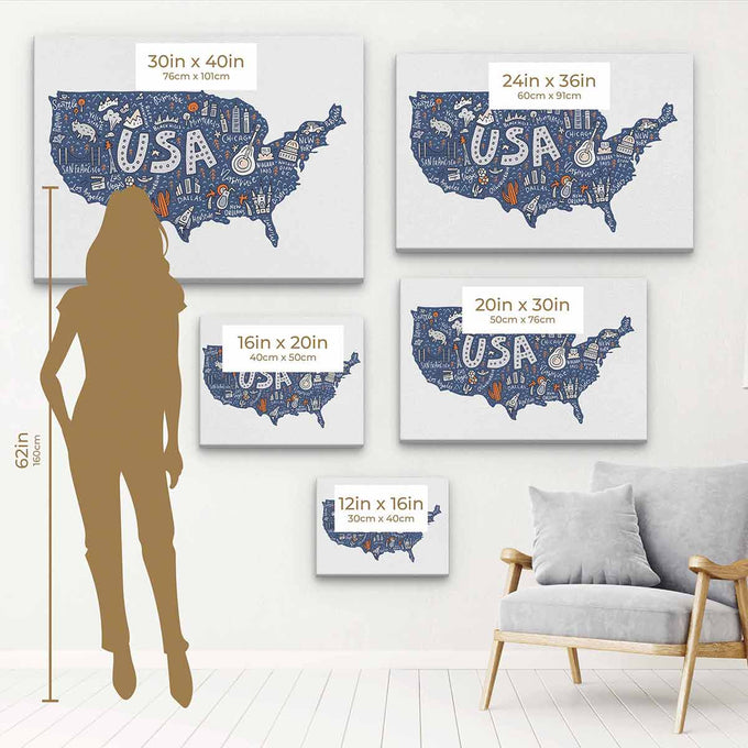 Blue US map Wall Art Canvas 6568