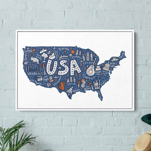 Blue US map Wall Art Canvas 6568