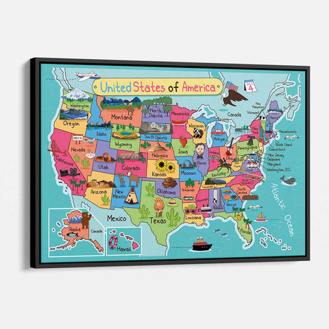 Blue US map Wall Art Canvas 8546