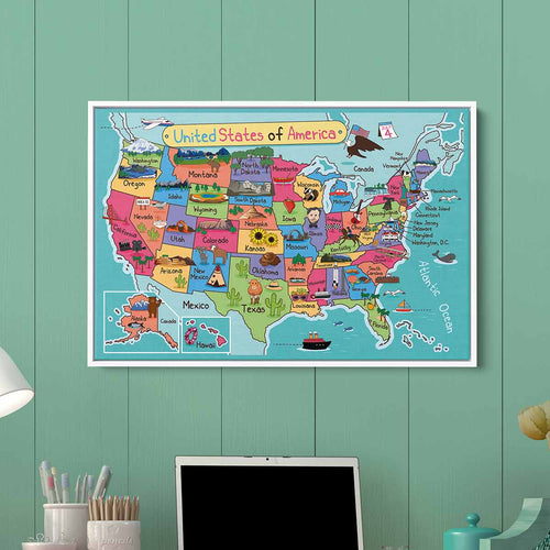 Blue US map Wall Art Canvas 8546