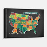 Multi Color US map Wall Art Canvas 8846