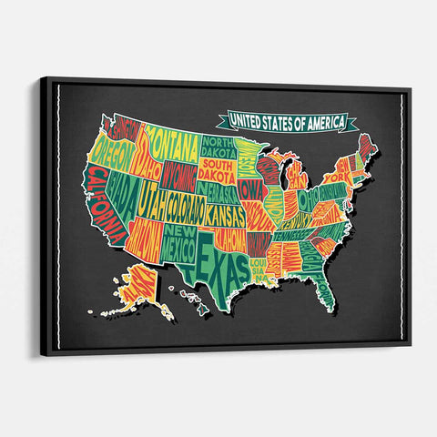 Multi Color US map Wall Art Canvas 8846