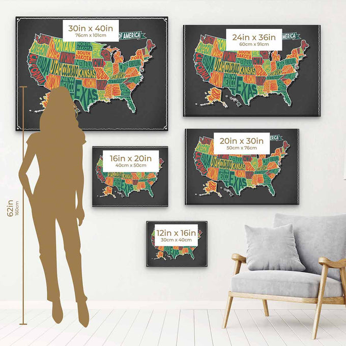 Multi Color US map Wall Art Canvas 8846