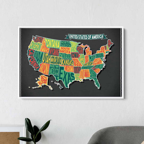 Multi Color US map Wall Art Canvas 8846