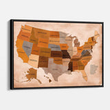 Brown US states Wall Art Canvas 2819