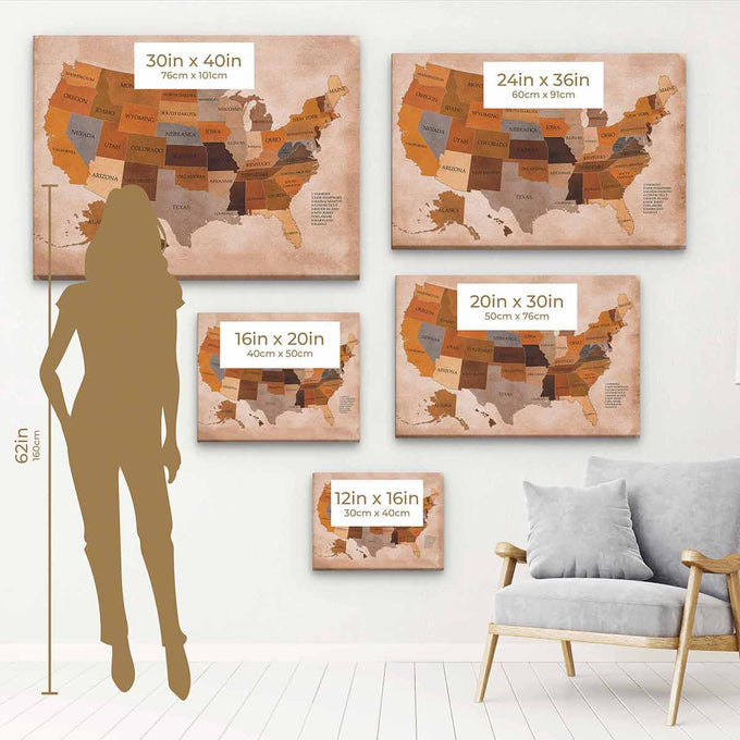Brown US states Wall Art Canvas 2819