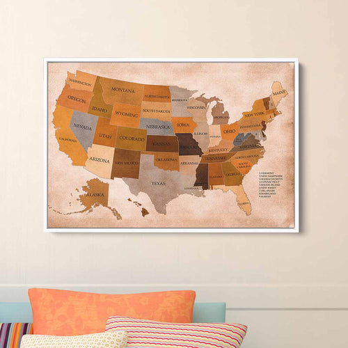 Brown US states Wall Art Canvas 2819