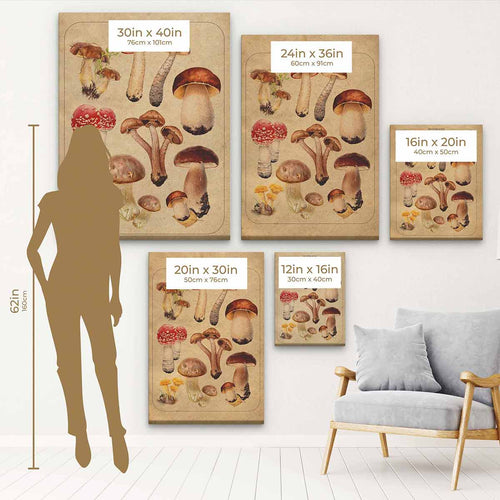 Beige Vintage Mushroom Family Wall Art Canvas 0994