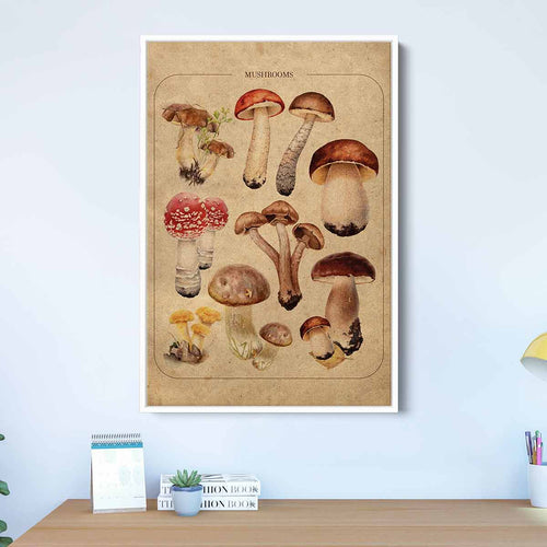 Beige Vintage Mushroom Family Wall Art Canvas 0994