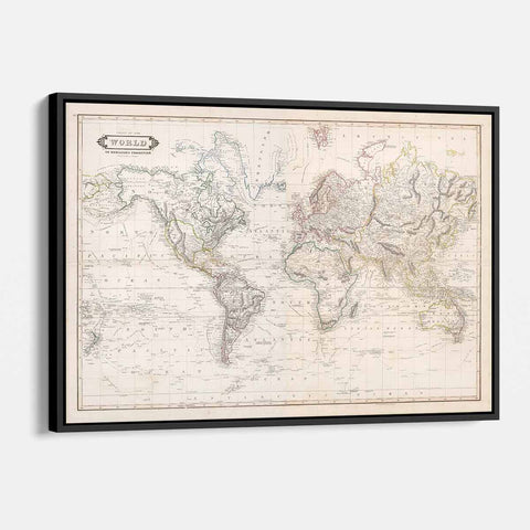 Beige Vintage map Wall Art Canvas 7442