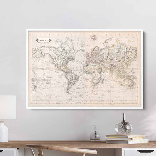 Beige Vintage map Wall Art Canvas 7442