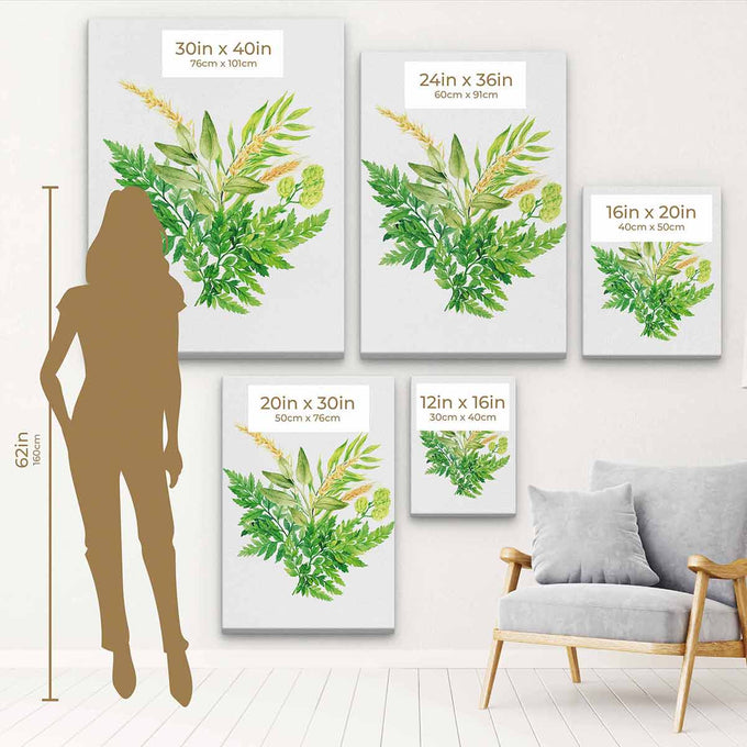 Green Watercolor Leaves Bouquet Wall Art Canvas 9340