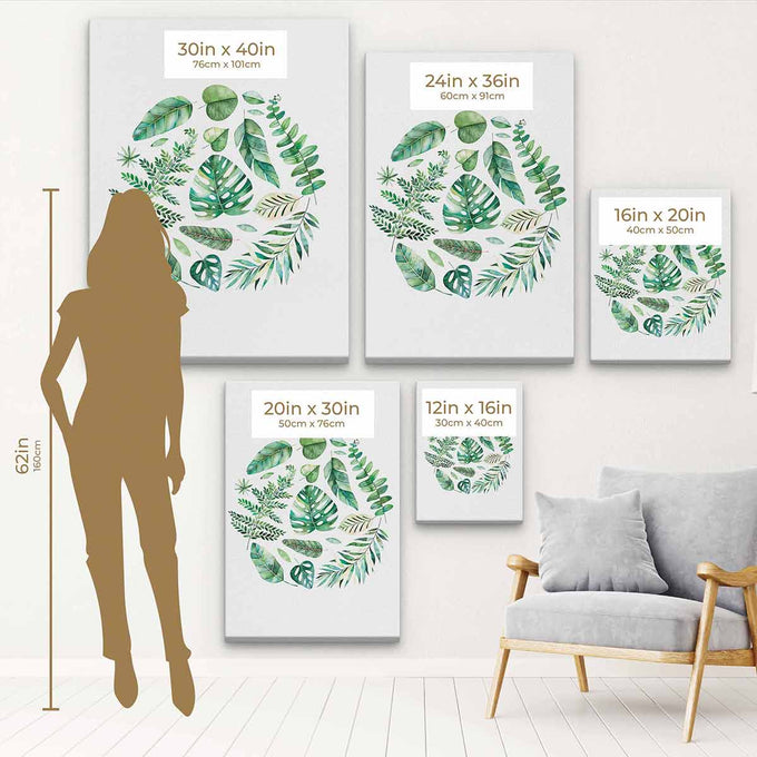 Green Watercolor Leaves Wall Art Canvas 4348