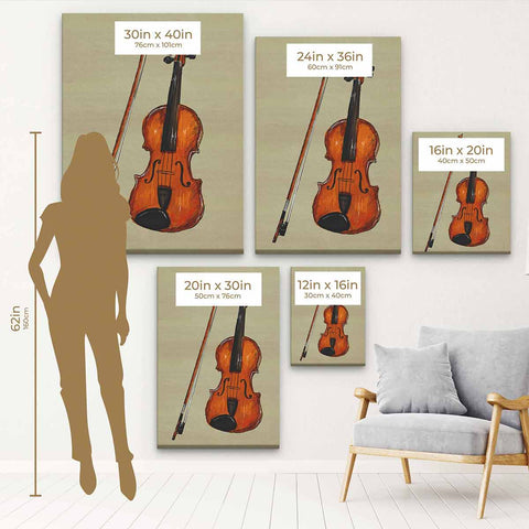 Brown Watercolor Violin Wall Art Canvas 9927